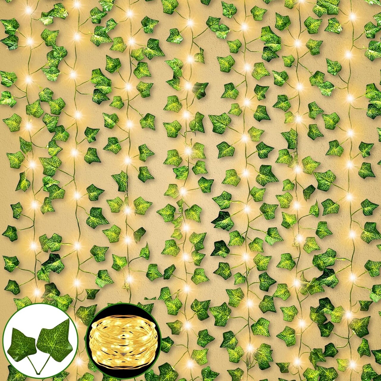 12 Pack 84Ft Hanging Vines, 100 Lights Timer Plants Greenery Garland